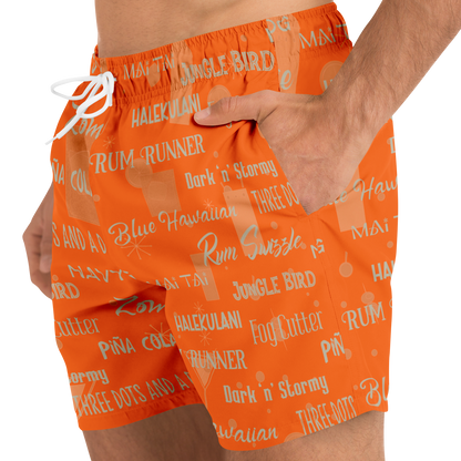 Tiki Drinks Swim Trunks Men - Flame Orange