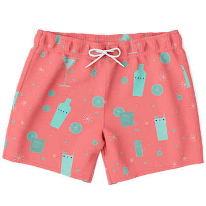 Cocktail Hour Swim Trunks - Aqua on Salmon