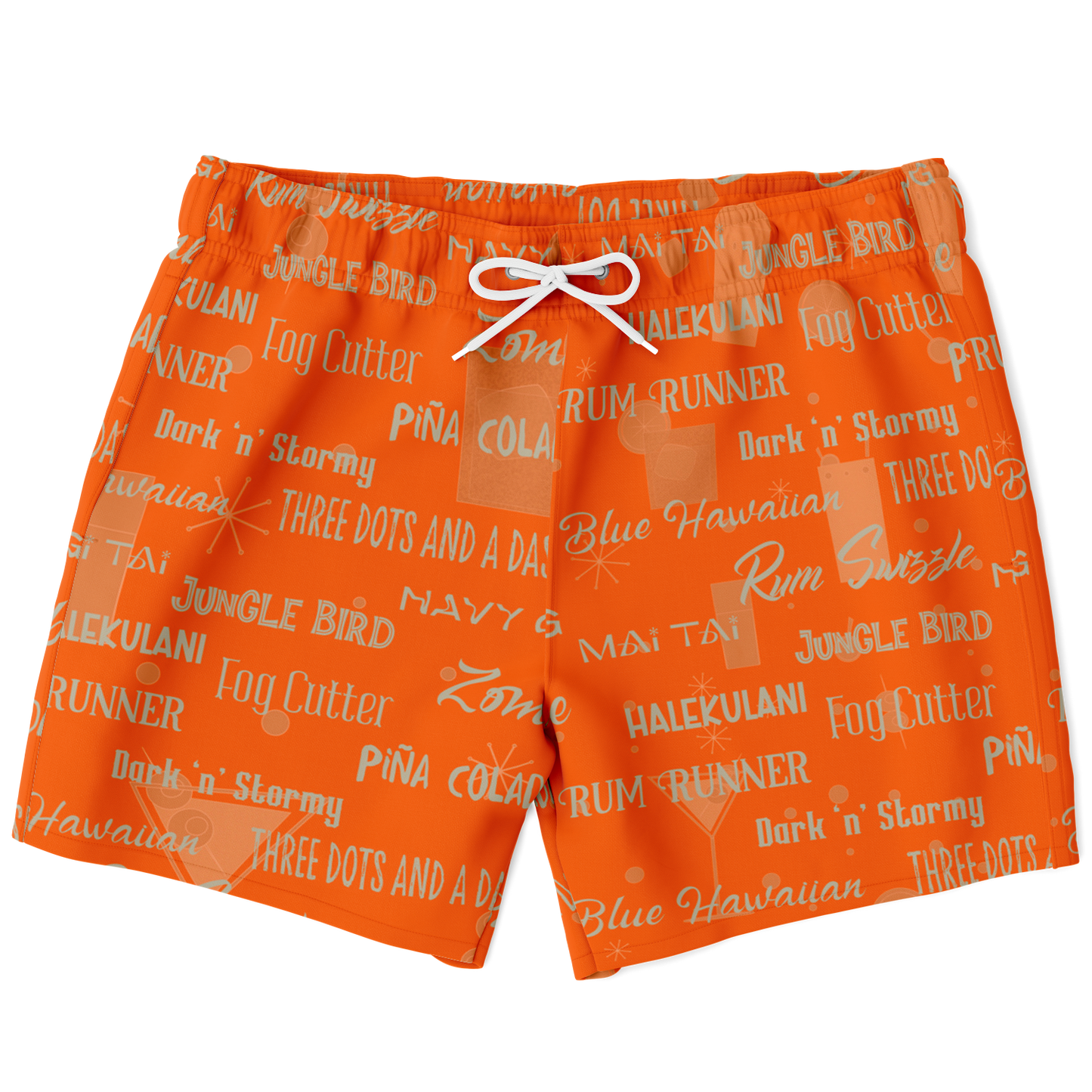 Tiki Drinks Swim Trunks Men - Flame Orange