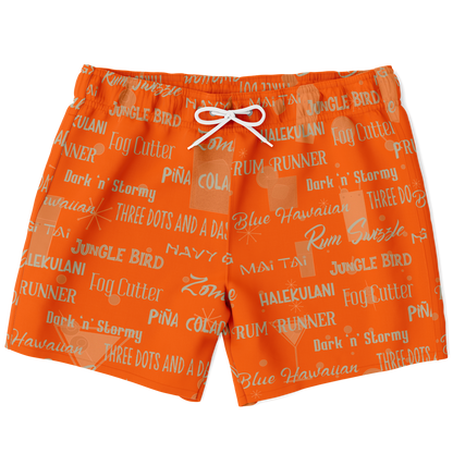 Tiki Drinks Swim Trunks Men - Flame Orange