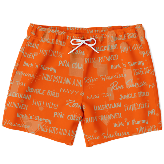 Tiki Drinks Swim Trunks Men - Flame Orange