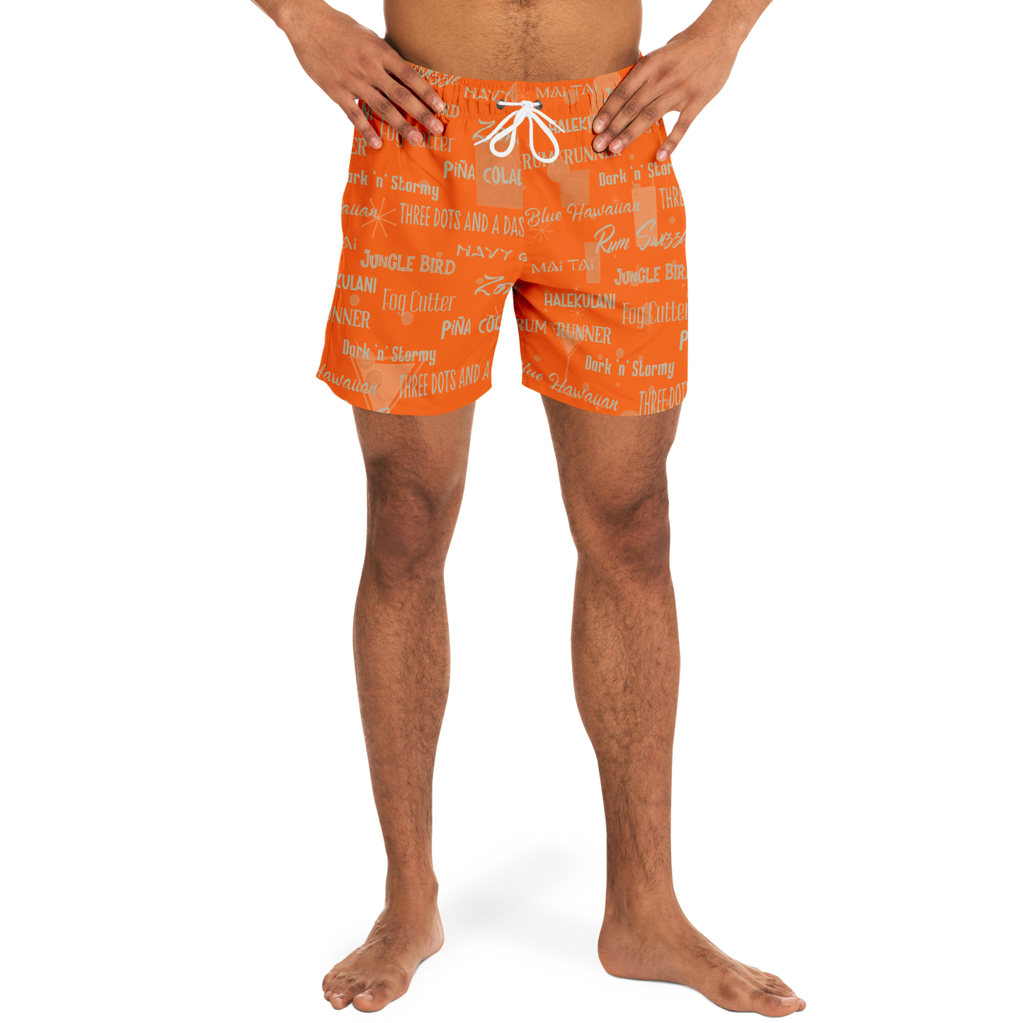 Tiki Drinks Swim Trunks Men - Flame Orange