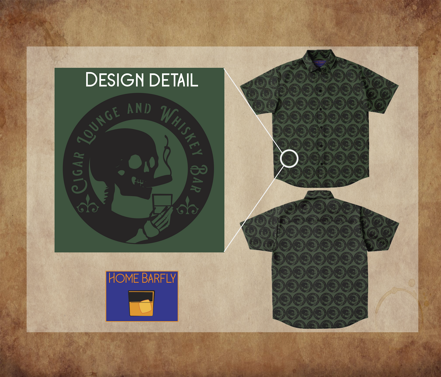 Cigar and Whiskey Skull - Dark Camo Green