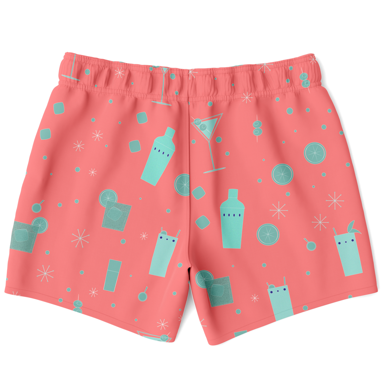 Cocktail Hour Swim Trunks - Aqua on Salmon