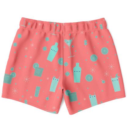 Cocktail Hour Swim Trunks - Aqua on Salmon