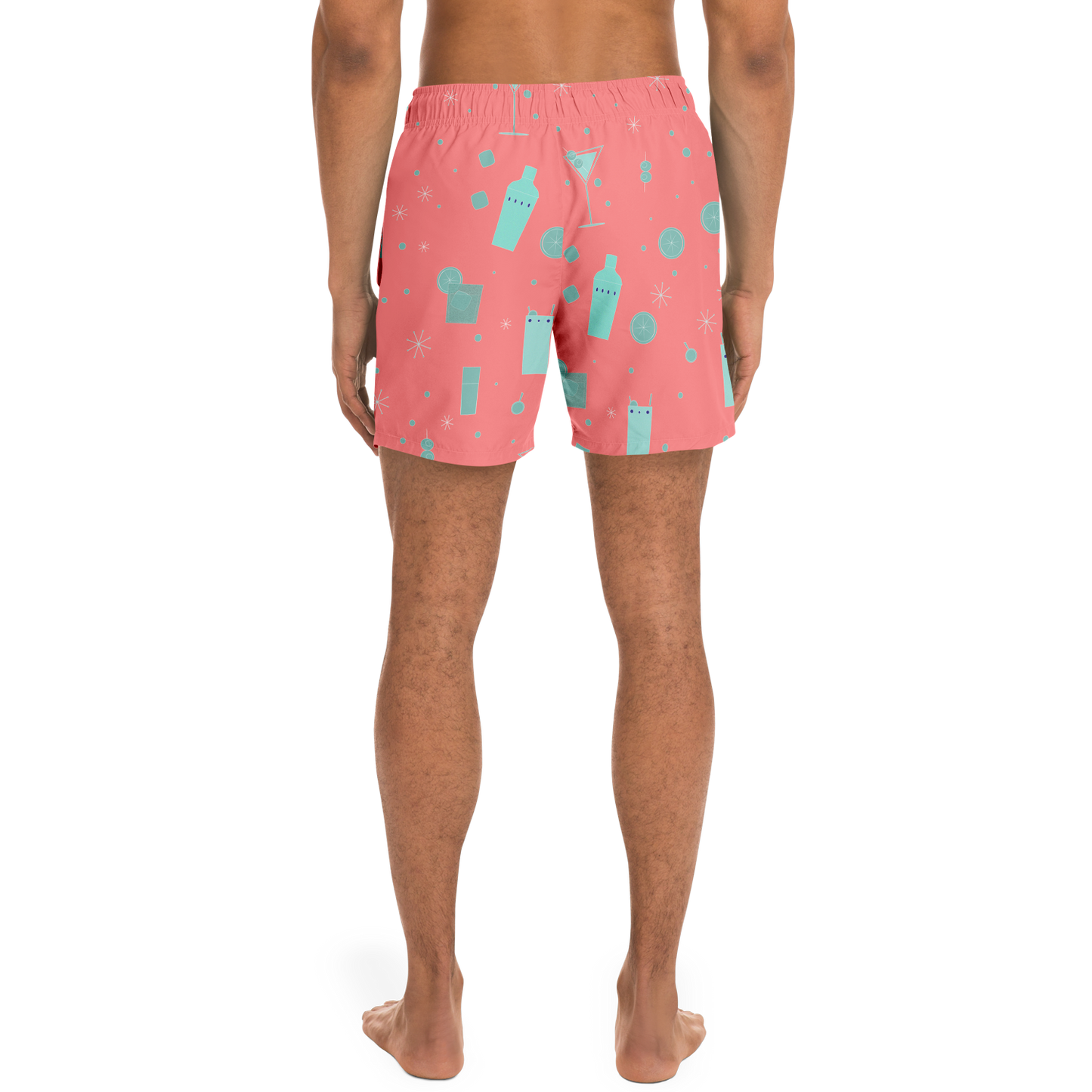 Cocktail Hour Swim Trunks - Aqua on Salmon