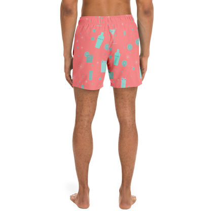 Cocktail Hour Swim Trunks - Aqua on Salmon