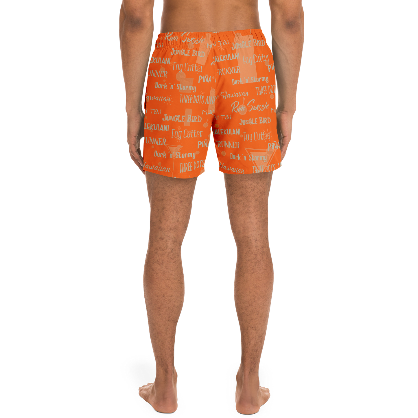 Tiki Drinks Swim Trunks Men - Flame Orange