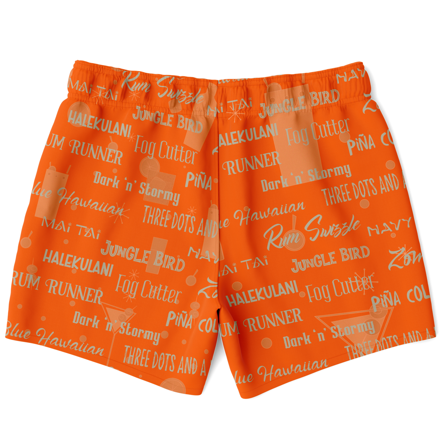 Tiki Drinks Swim Trunks Men - Flame Orange