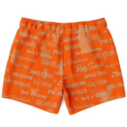 Tiki Drinks Swim Trunks Men - Flame Orange